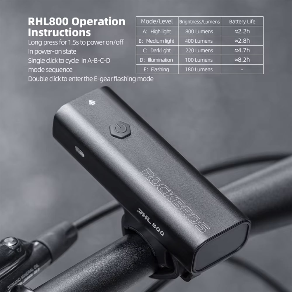 چراغ 800 لومنی - چراغ راکبراس - چراغ جلو دوچرخه راکبراس - چراغ جلو 800 لومنی راکبراس - چراغ جلو راک براس 800 لومنی - چراغ جلو دوچرخه راکبراس 800لومنی - چراغ جلو شارژی دوچرخه راکبراس 800 لومن ROCKBROS RHL800